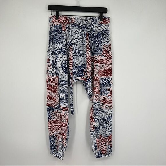 ANTHROPOLOGIE Hei Hei Blue & Red Printed Nouveau Harem Jogger Pants - Picture 2 of 15